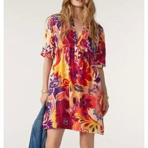 BA&SH Nilly Short Gathered Dress in‎ Red & Yellow sz 2